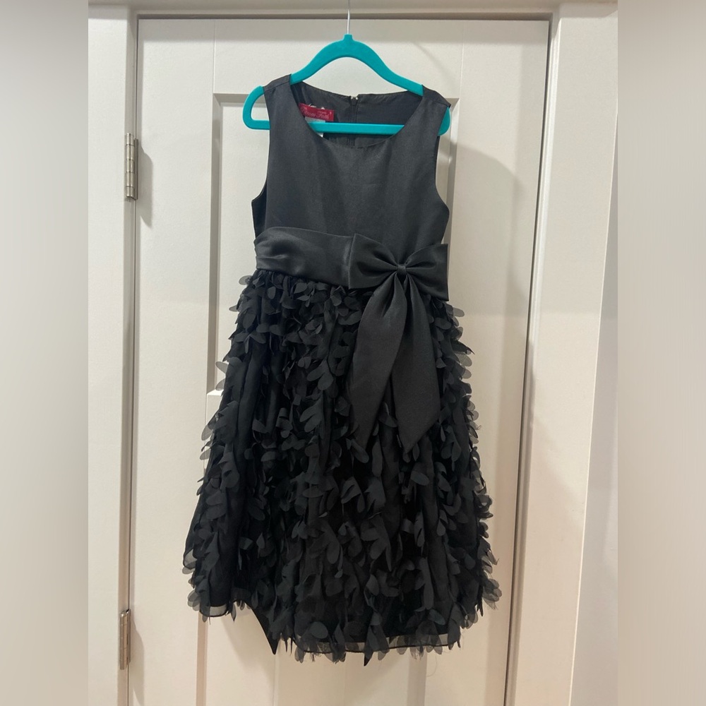 Elegant Black Kids Dress Princess Faith Size 7 floral bow 💕